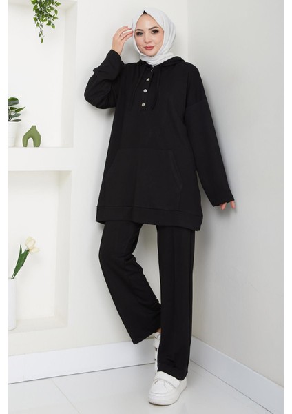 Çıtçıtlı Kapüşonlu Ikili Takım Siyah HM2646