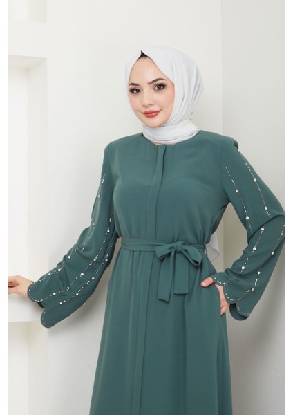 Kolu Taşlı Gizli Patlı Ferace Yeşil HM2152 fırsatları