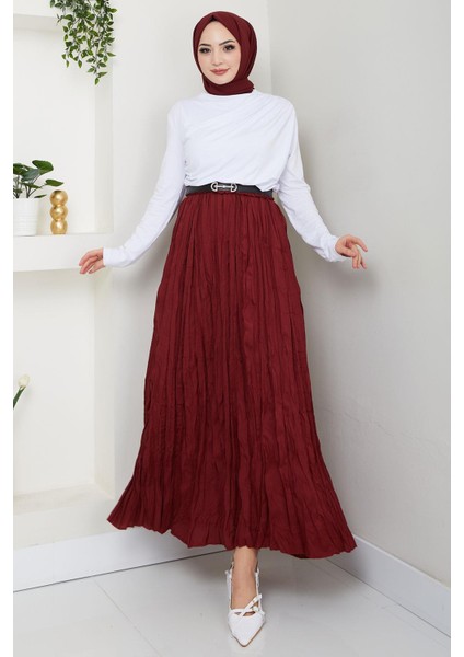 Kraşlı Etek Bordo HM2706