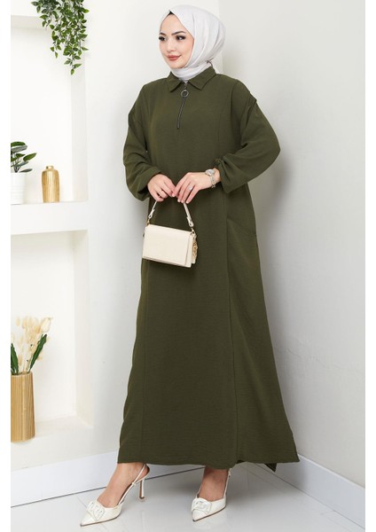 Yarım Fermuarlı Cepli Ayrobin Takım Haki HM2759