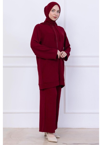 Kapüşonlu Kanguru Cepli Fermuarlı Ayrobin Takım Bordo HM2731 modelleri