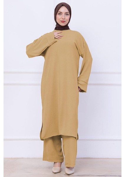 Uzun Tunikli Ayrobin Takım Camel HM2770 fiyatları