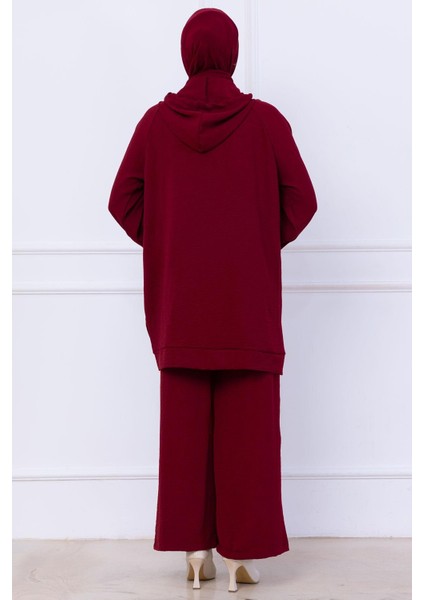 Kapüşonlu Kanguru Cepli Fermuarlı Ayrobin Takım Bordo HM2731 indirimleri