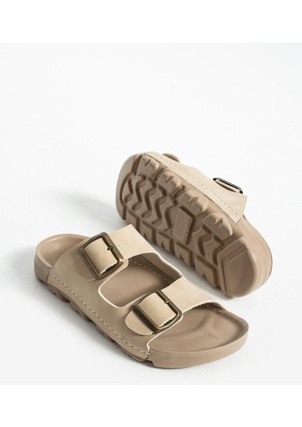 Bej Yazlık Unisex Çift Toka Yumuşak ve Hafif Terlik modelleri