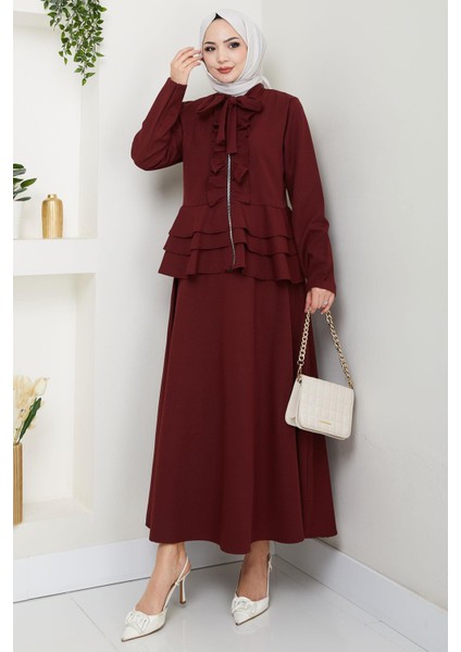 Fırfırlı Etekli Takım Bordo HM2722