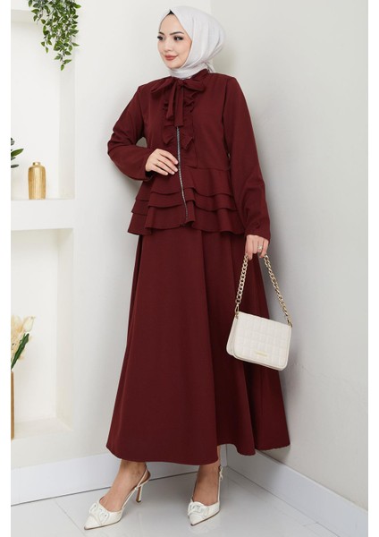 Fırfırlı Etekli Takım Bordo HM2722 modelleri