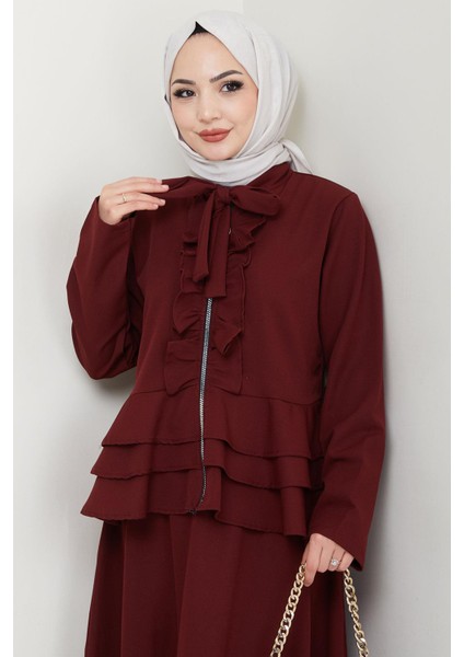 Fırfırlı Etekli Takım Bordo HM2722 fırsatları