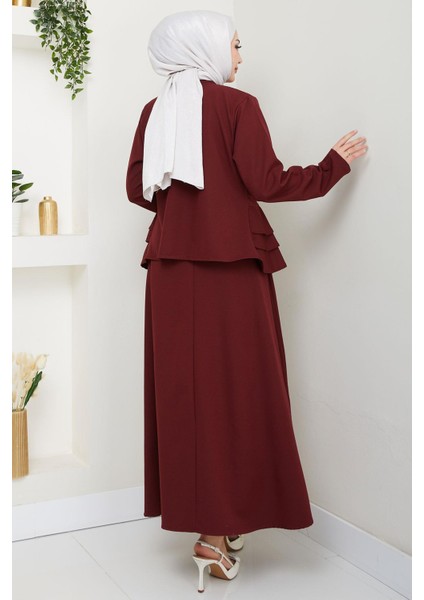 Fırfırlı Etekli Takım Bordo HM2722 indirimleri