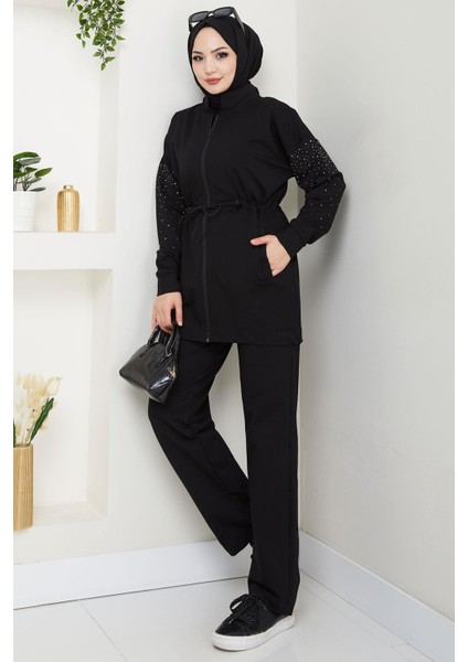 Kolu Taşlı Beli Bağcıklı Takım Siyah HM2718