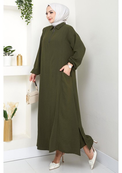 Yarım Fermuarlı Cepli Ayrobin Takım Haki HM2759 fiyatları