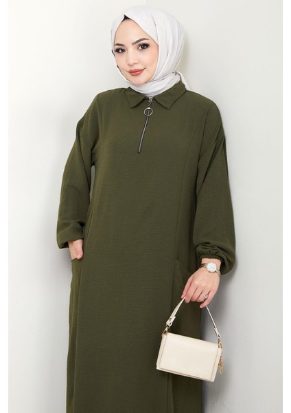 Yarım Fermuarlı Cepli Ayrobin Takım Haki HM2759 modelleri