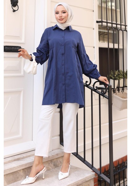 Büzgü Detaylı Balon Kol Gömlek Lacivert HM2763 fiyatları