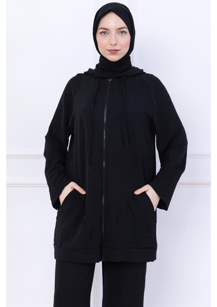 Kapüşonlu Kanguru Cepli Fermuarlı Ayrobin Takım Siyah HM2731 fiyatları