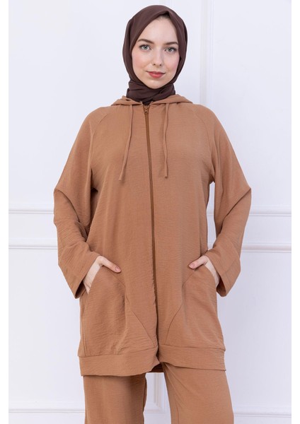 Kapüşonlu Kanguru Cepli Fermuarlı Ayrobin Takım Camel HM2731 fiyatları