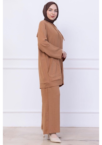 Kapüşonlu Kanguru Cepli Fermuarlı Ayrobin Takım Camel HM2731 fırsatları
