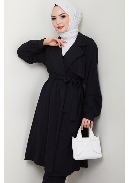 Yazlık Kruvaze Yaka Trençkot Ikili Takım Siyah HM2703 fiyatları