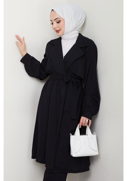 Yazlık Kruvaze Yaka Trençkot Ikili Takım Siyah HM2703 fırsatları