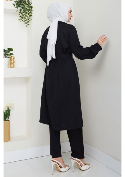 Yazlık Kruvaze Yaka Trençkot Ikili Takım Siyah HM2703 indirimleri