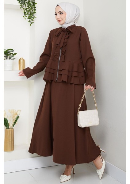Fırfırlı Etekli Takım Kahverengi HM2722 fiyatları