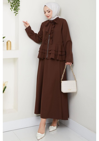 Fırfırlı Etekli Takım Kahverengi HM2722 modelleri