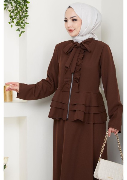 Fırfırlı Etekli Takım Kahverengi HM2722 fırsatları