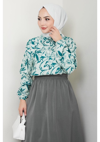 Çiçek Desenli Etekli Takım Yeşil HM2739 modelleri