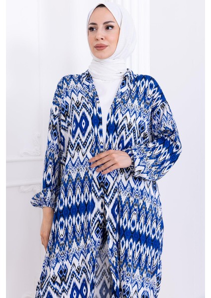 Seva Desenli Viskon Kimono Takım Mavi HM2762 fırsatları