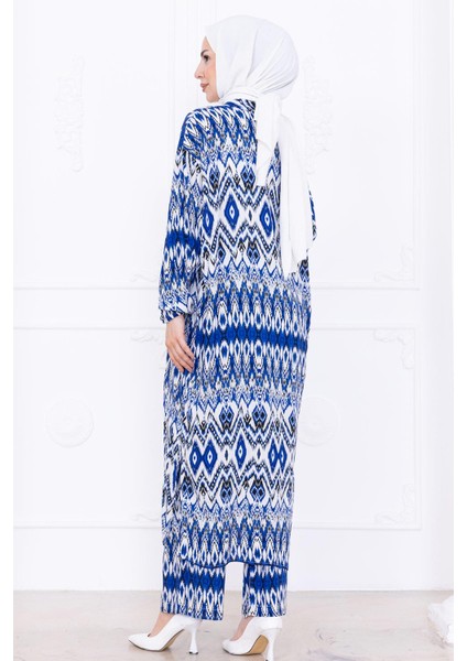 Seva Desenli Viskon Kimono Takım Mavi HM2762 indirimleri