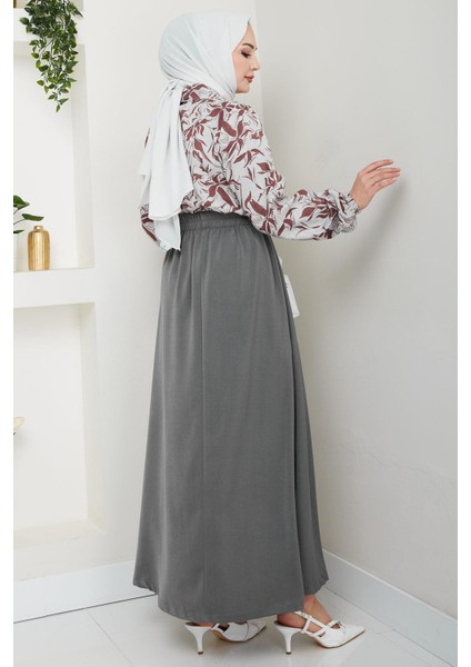 Çiçek Desenli Etekli Takım Kahverengi HM2739 indirimleri