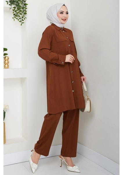 Çift Cepli Gömlekli Ikili Takım Kahverengi HM2685 fiyatları