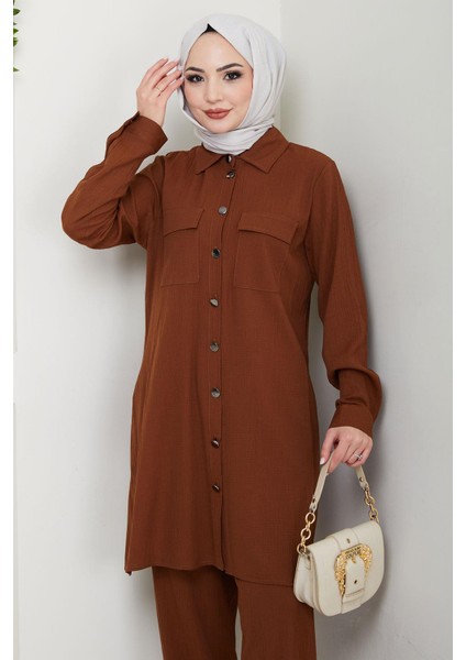 Çift Cepli Gömlekli Ikili Takım Kahverengi HM2685 modelleri