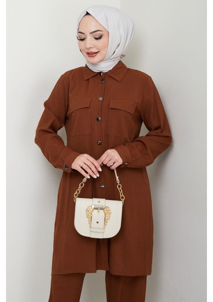 Çift Cepli Gömlekli Ikili Takım Kahverengi HM2685 fırsatları