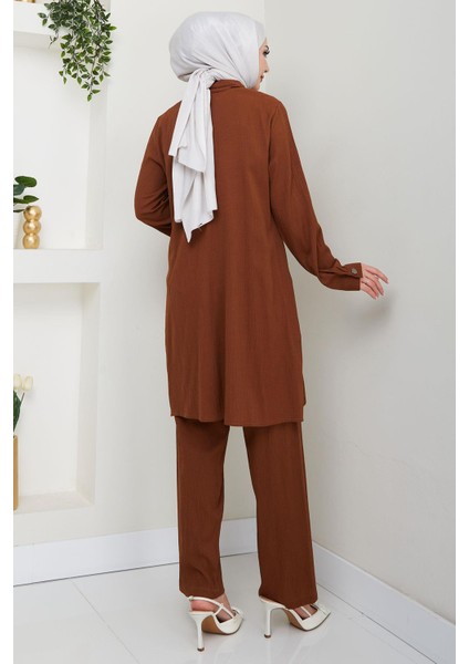 Çift Cepli Gömlekli Ikili Takım Kahverengi HM2685 indirimleri