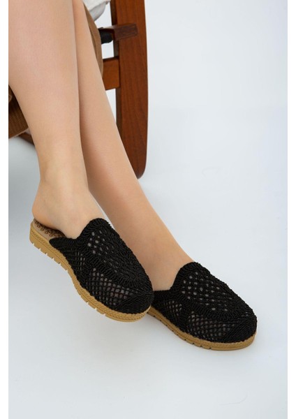 Siyah Önü Kapalı Hasır Örgü Dış Mekan Ve Ev Terliği fiyatları