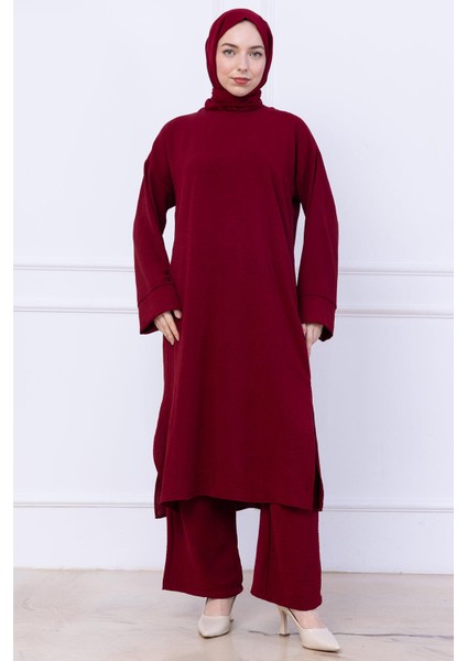 Uzun Tunikli Ayrobin Takım Bordo HM2770