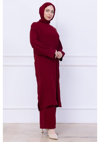 Uzun Tunikli Ayrobin Takım Bordo HM2770 modelleri