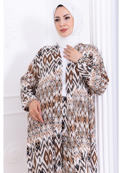 Seva Desenli Viskon Kimono Takım Kahverengi HM2762 fiyatları