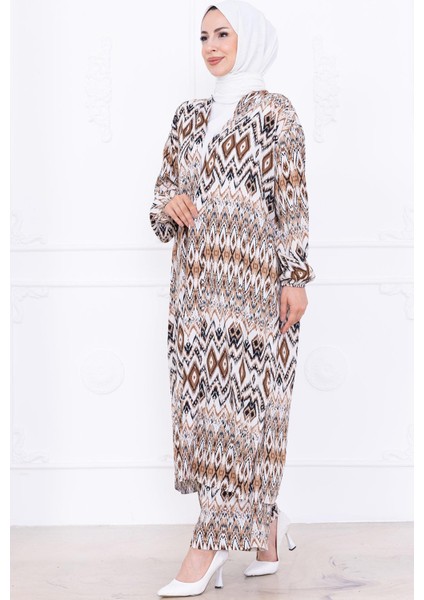 Seva Desenli Viskon Kimono Takım Kahverengi HM2762 fırsatları