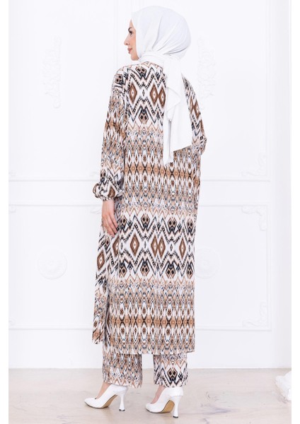 Seva Desenli Viskon Kimono Takım Kahverengi HM2762 indirimleri