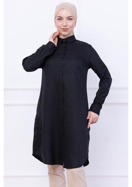 Düğme Detaylı Tunik Siyah HM2737