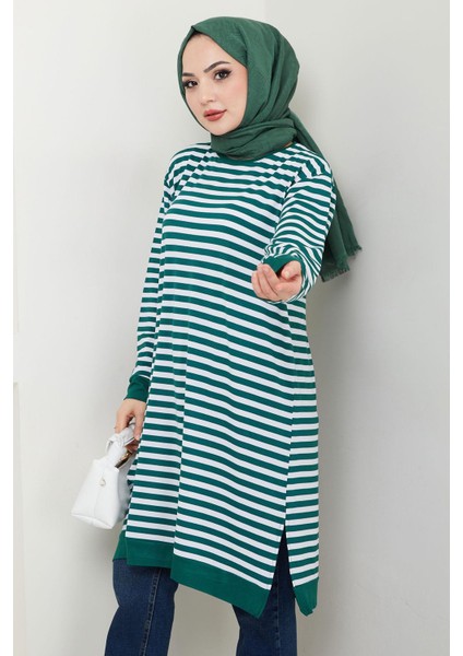 Çizgili Penye Tunik Zümrüt HM2418