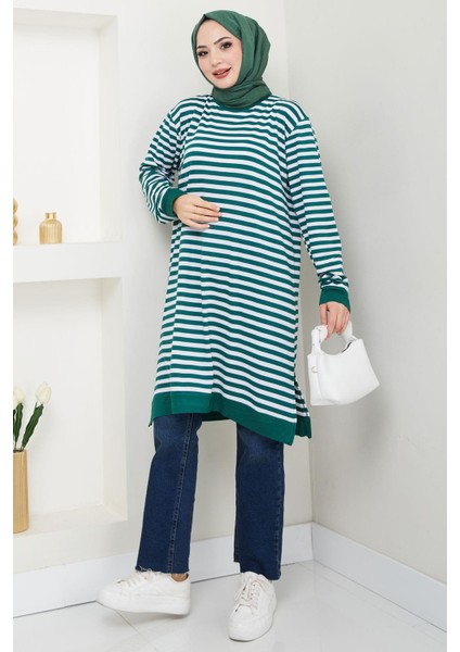Çizgili Penye Tunik Zümrüt HM2418 fiyatları