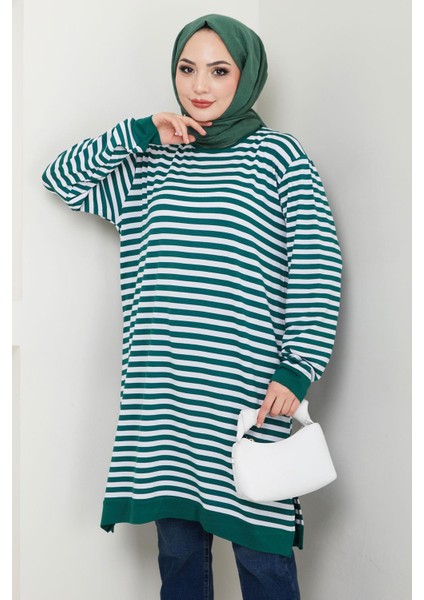 Çizgili Penye Tunik Zümrüt HM2418 modelleri