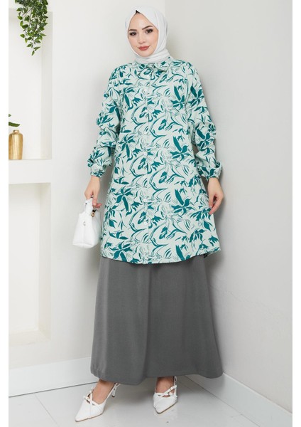 Çiçek Desenli Etekli Takım Yeşil HM2739