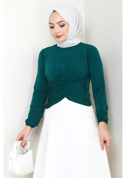 Bisiklet Yaka Büzgülü Sandy Bluz Zümrüt HM2765