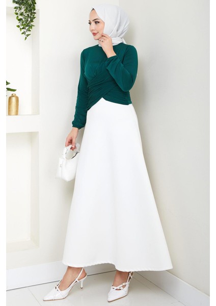 Bisiklet Yaka Büzgülü Sandy Bluz Zümrüt HM2765 modelleri