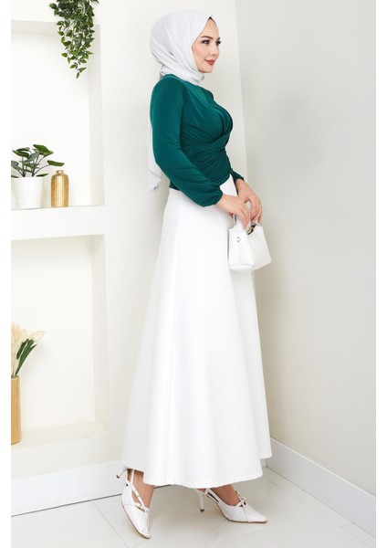 Bisiklet Yaka Büzgülü Sandy Bluz Zümrüt HM2765 fırsatları