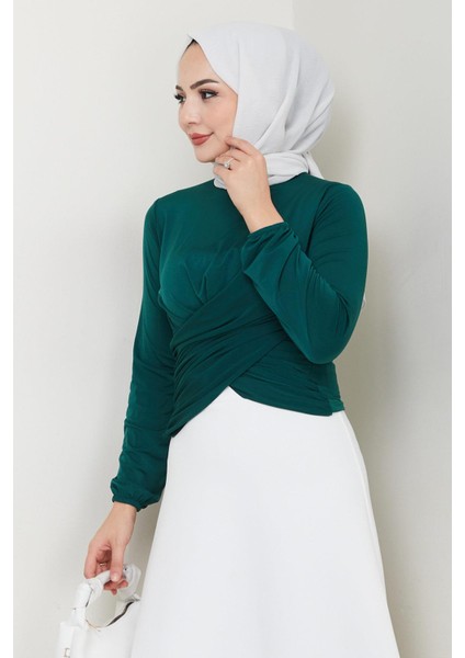 Bisiklet Yaka Büzgülü Sandy Bluz Zümrüt HM2765 indirimleri