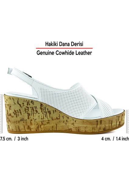 Serie Beyaz Hakiki Dana Derisi Delik Detaylı Mantar Taban Görünümlü Dolgu Topuklu Slingback Sandalet fiyatları