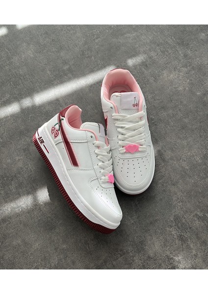 Happy Valentines Day Force 1 Kirazlı Sneaker Yüksek ve Kaydırmaz Yüksek Tabanlı Kadın Spor Ayakkabı